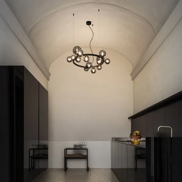 Ideal Lux - LED Csillár zsinóron PERLAGE 14xG9/3W/230V átm. 85 cm fekete/füstös