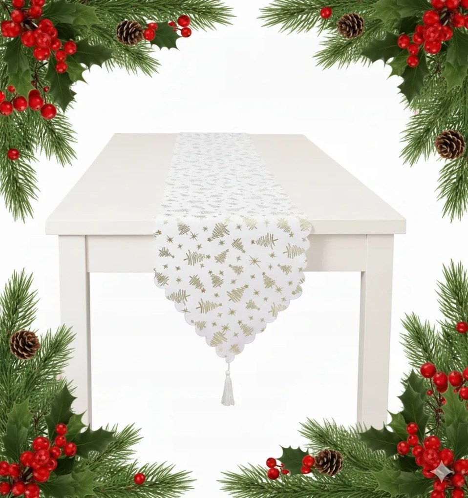 Karácsonyi Asztalterítő Csillag Karácsonyfa 180x35