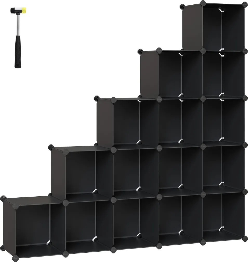 Tároló dobozok moduláris műanyag rendszerező kockák 15 db, fekete 123x31x123cm