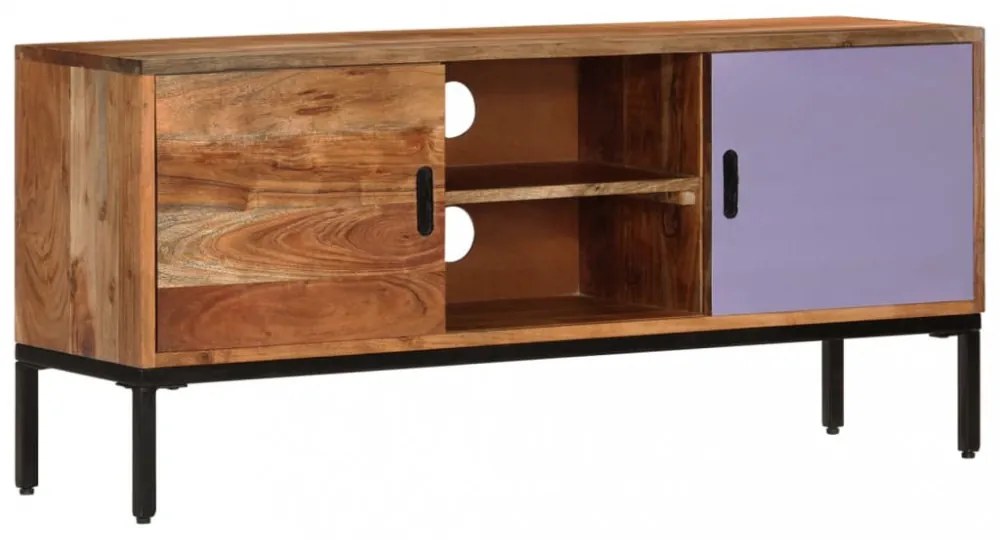 mézbarna és szürke tömör akácfa TV-szekrény 110 x 30 x 50 cm
