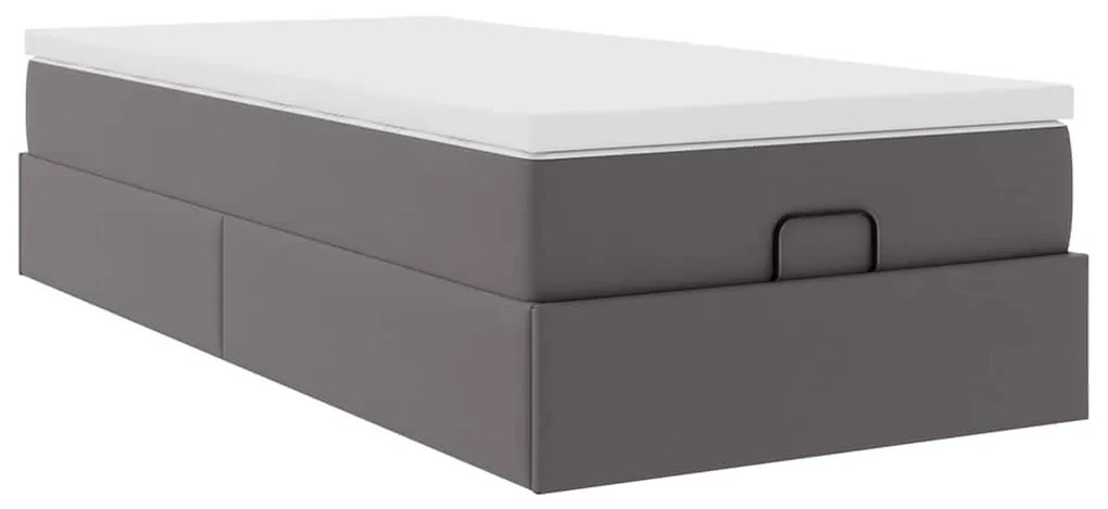 Ottomán ágykeret matraccal Szürke 90x200cm műbőrrel