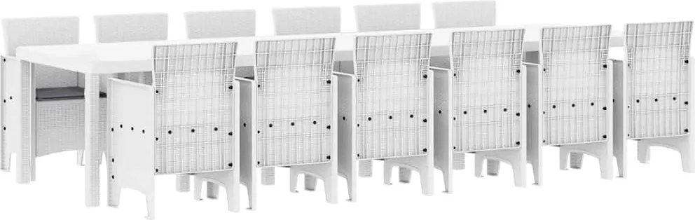 vidaXL Kert étkező szett 13 pcs Fehér Polt rattan