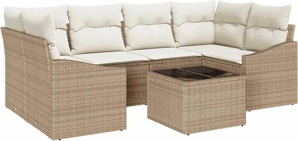 vidaXL Kanapé Szett párnával tárolóval 7 pcs Beige és krém polirattan