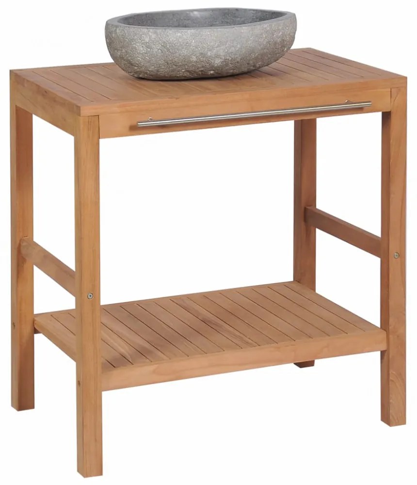 Tömör tíkfa fürdőszobai pipereszekrény folyami kő mosdóval