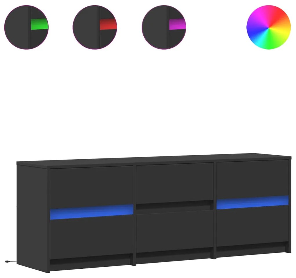 fekete szerelt fa TV-szekrény LED-ekkel 140 x 34 x 50 cm
