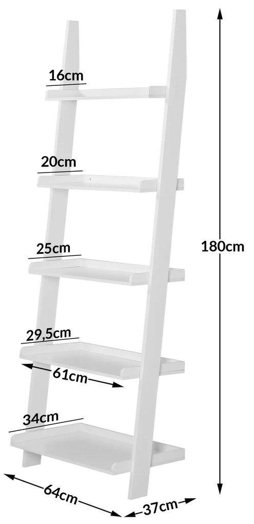 Casaria® Létralépcsős polc fehér - 180cm