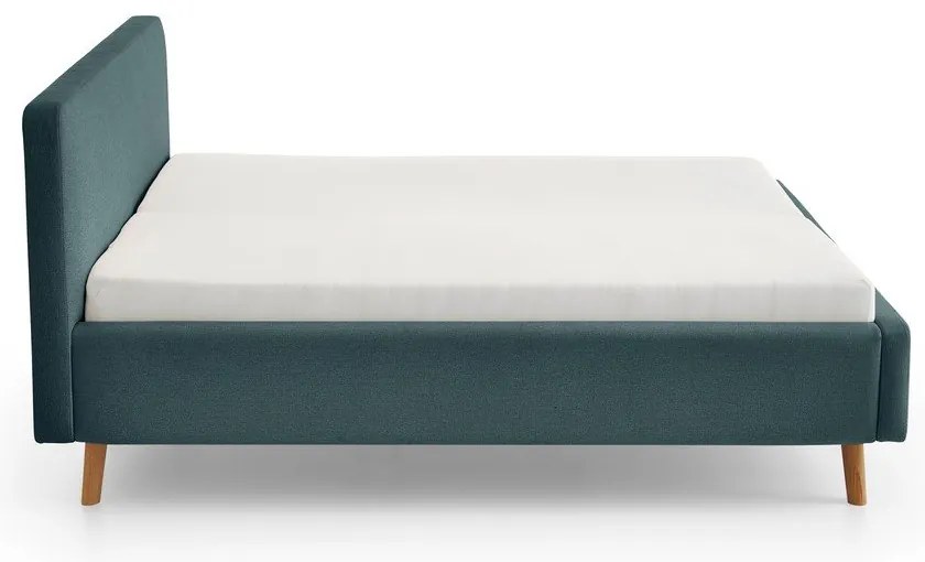 Kékesszürke kárpitozott ágyneműtartós franciaágy ágyráccsal 160x200 cm Mattis – Meise Möbel