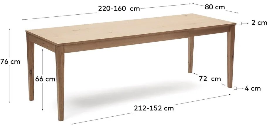 Natúr színű bővíthető étkezőasztal tölgyfa dekoros asztallappal 80x160 cm Yain – Kave Home