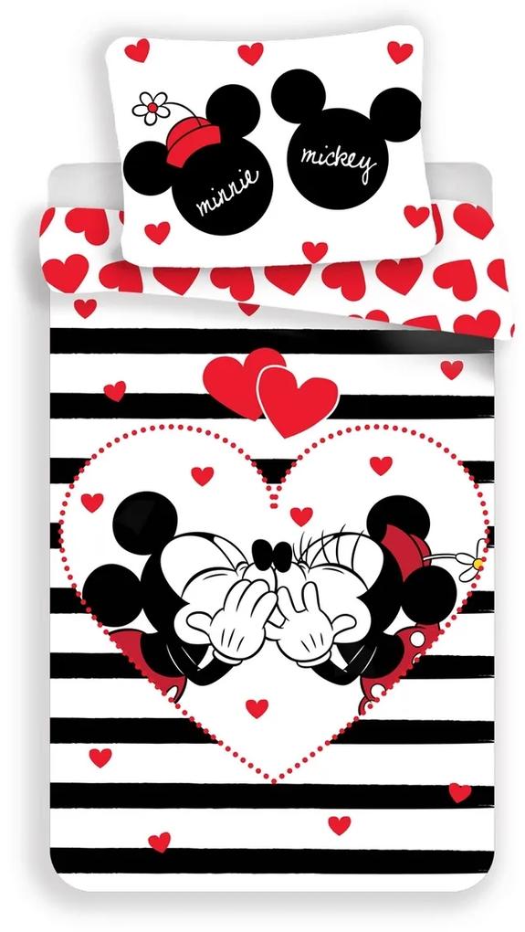 Jerry Fabrics pamut ágynemű, Mickey és Minnie, Stripes, 140 x 200 cm, 70 x 90 cm