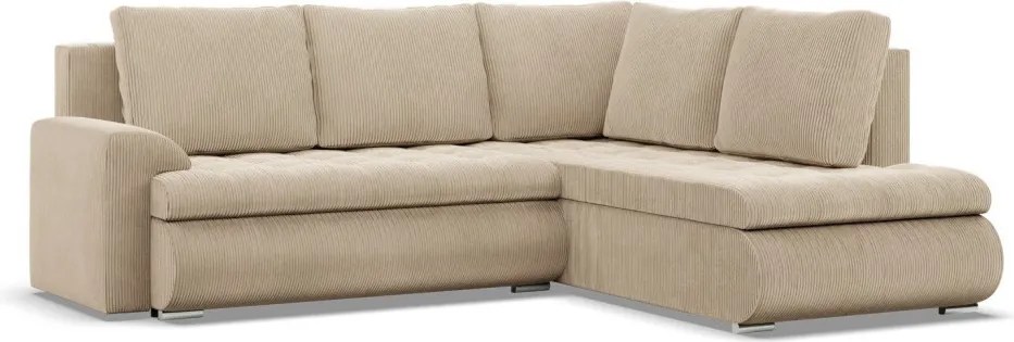 Tokio sarokkanapé, L alakú háttámlával, 2 ágyneműtartóval, kordbársony, jobboldali, bézs