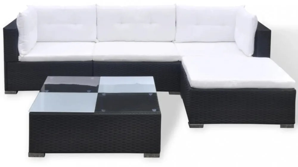 vidaXL 5 részes fekete polyrattan kerti ülőgarnitúra párnákkal