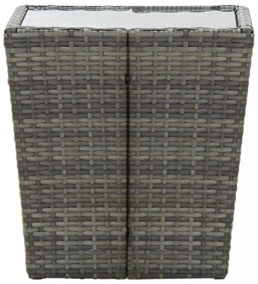 szürke polyrattan és edzett üveg teázóasztal 41,5x41,5x43 cm