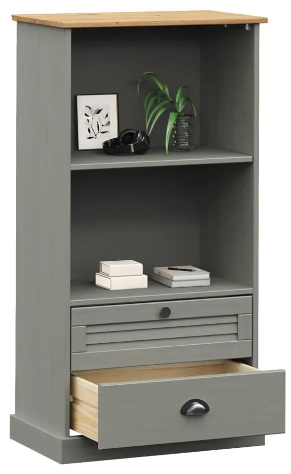 VIGO szürke tömör fenyőfa könyvespolc 60x35x114,5 cm
