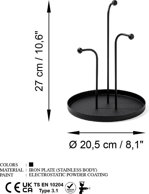 Leros dísztárgy, fekete, Ø20,5 cm