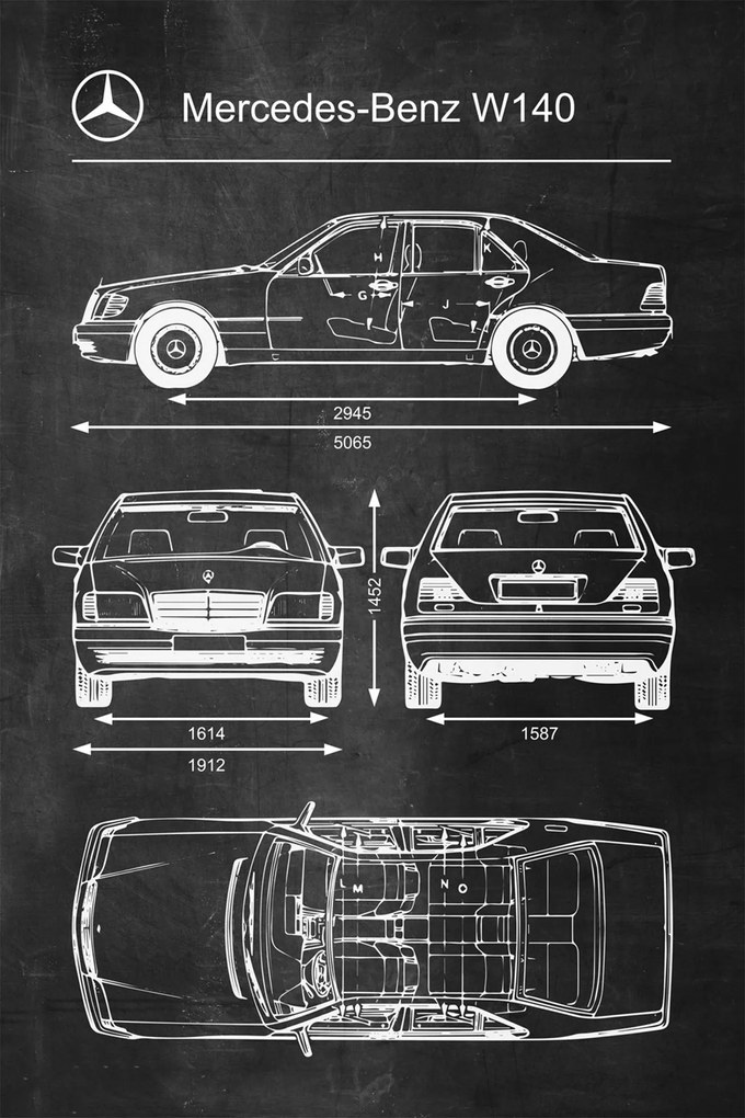 Poszter Mercedes Benz W140 Retro A1+ diagram