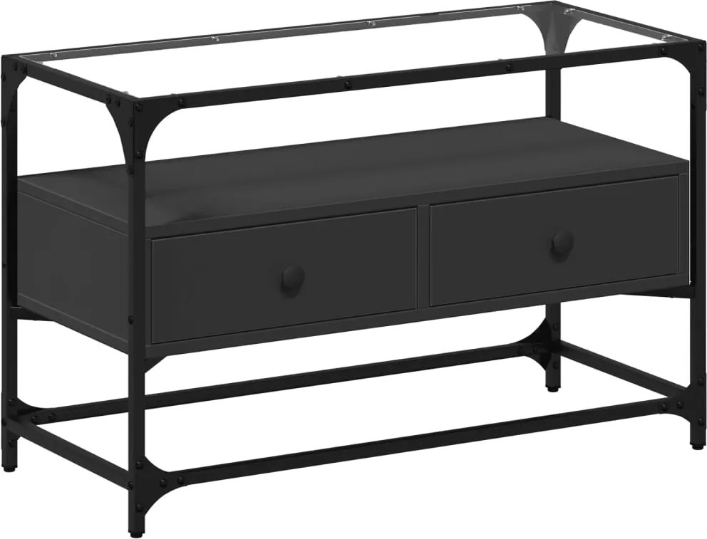 vidaXL fekete szerelt fa TV-szekrény üveglappal 80 x 35 x 51 cm
