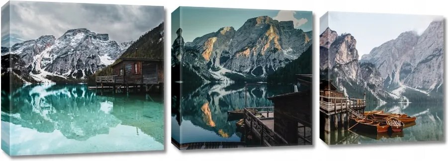 Vászonkép Triptichonok 3x 30x30 Hegyi táj Tó