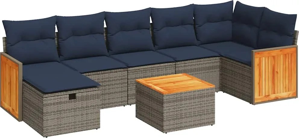 vidaXL 8 részes szürke polyrattan kerti ülőgarnitúra párnákkal