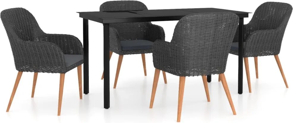 vidaXL 5 részes fekete kerti étkezőgarnitúra párnákkal