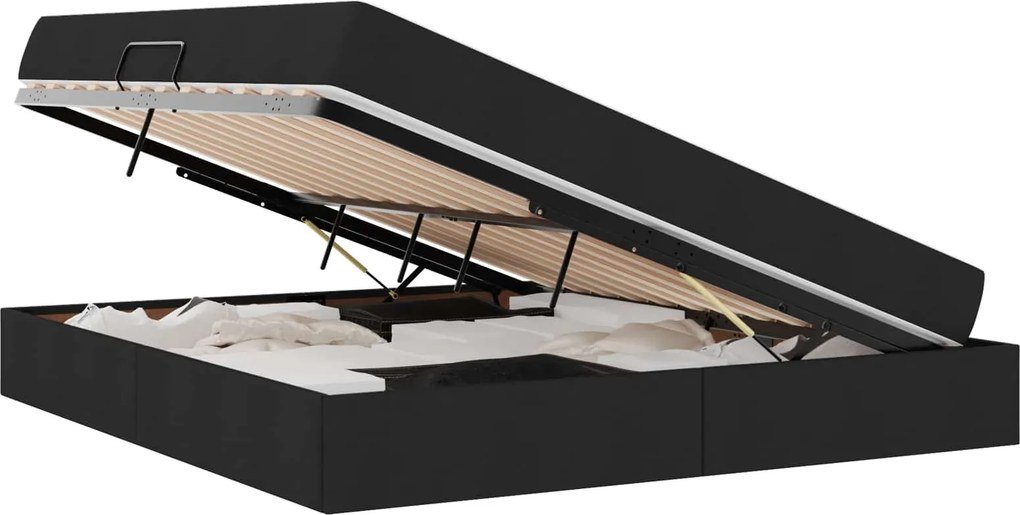 vidaXL Ágy tárolóval és matraccal Fekete 180 x 200 cm Poliészter