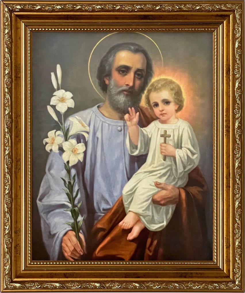 Vászonkép 31x26 Szent József Jézus Krisztus Arany Díszített Keret