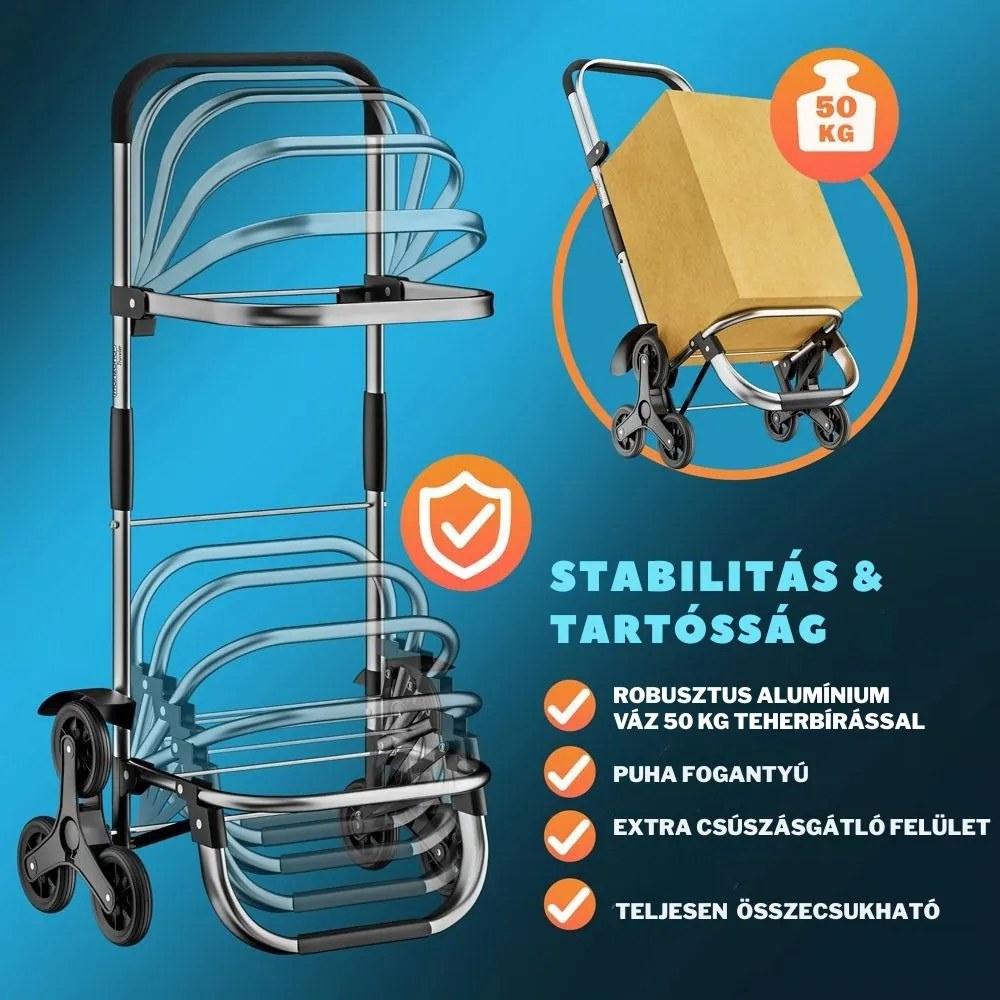 COMFORT bevásárlótáska lépcsőjáró kerekekkel, 50l, szürke Jurhan