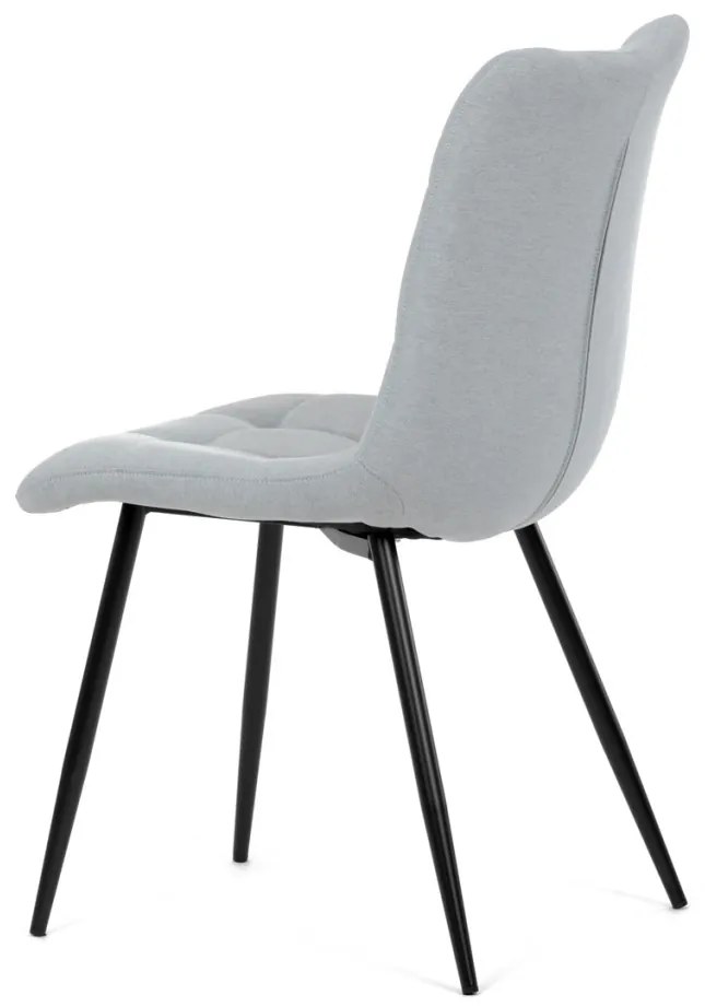 Scaun de sufragerie, material gri argintiu, picioare metalice negre