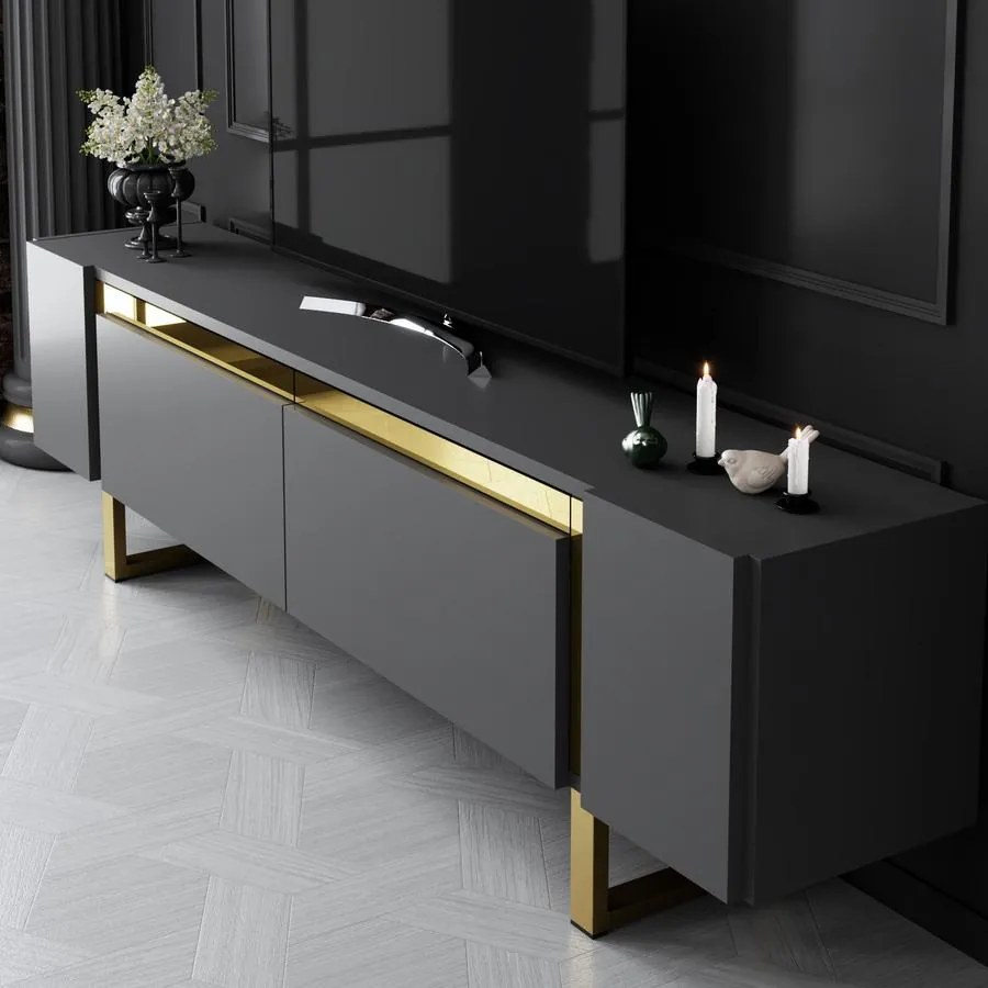 TV szekrény Yildiz - Anthracite, Gold