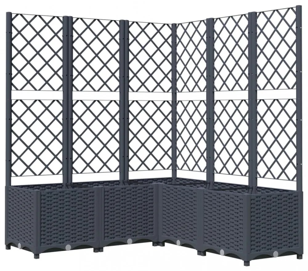 sötétszürke PP rácsos kerti ültetőláda 120 x 120 x 136 cm