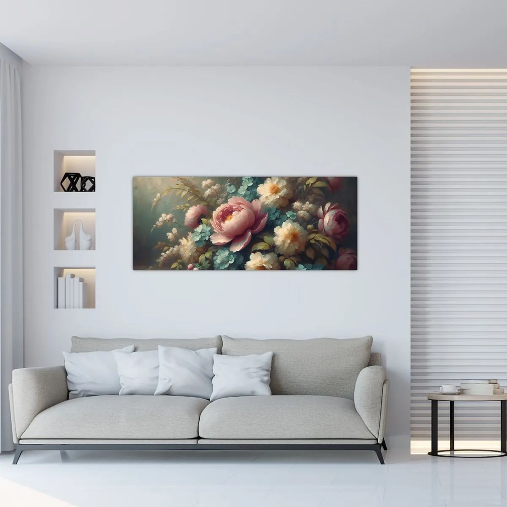 Kép - Természet csendélet virágokkal - festmény (120x50 cm)