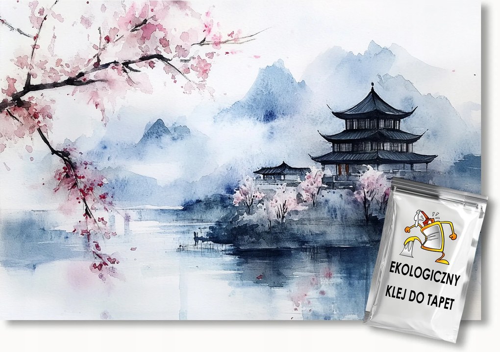 Fotótapéta Flizelina Ázsia Japán Hegyek Tó Pagoda Sakura 150x105 ragasztó