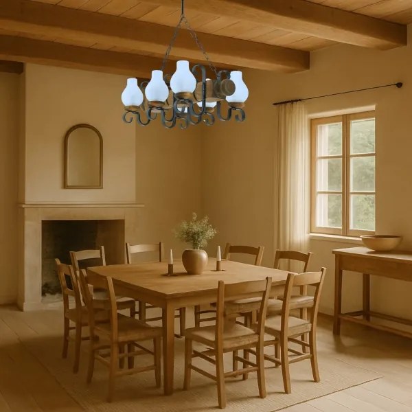 Brilagi - Csillár láncon RUSTIC 6xE14/40W/230V bükkfa