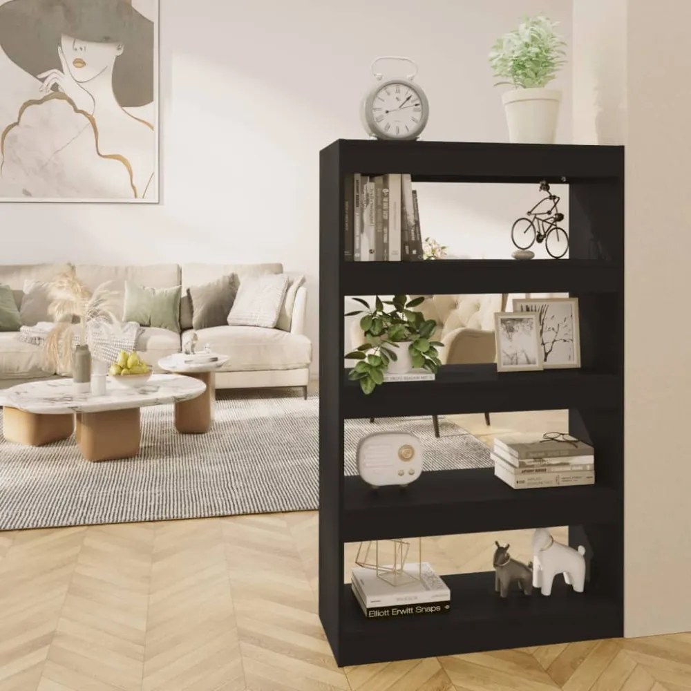 fekete szerelt fa könyvszekrény/térelválasztó 80x30x135 cm