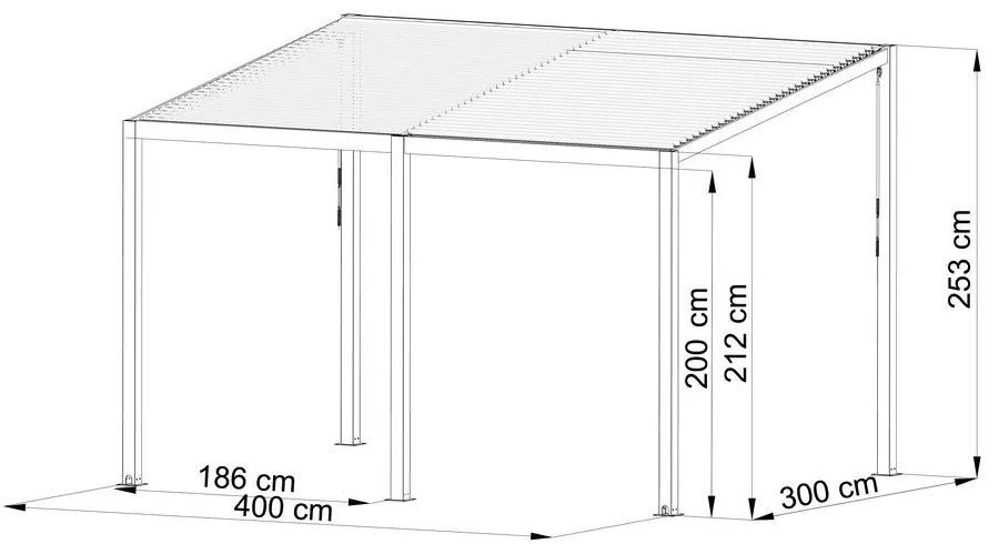 Félnyeregtetős bioklimatikus pergola lamelákkal 3 x 4 M