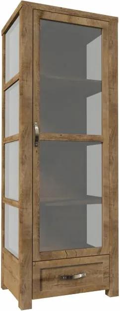 Háromoldalú vitrín szekrény W1D, tölgyfa lefkas, NEVADA