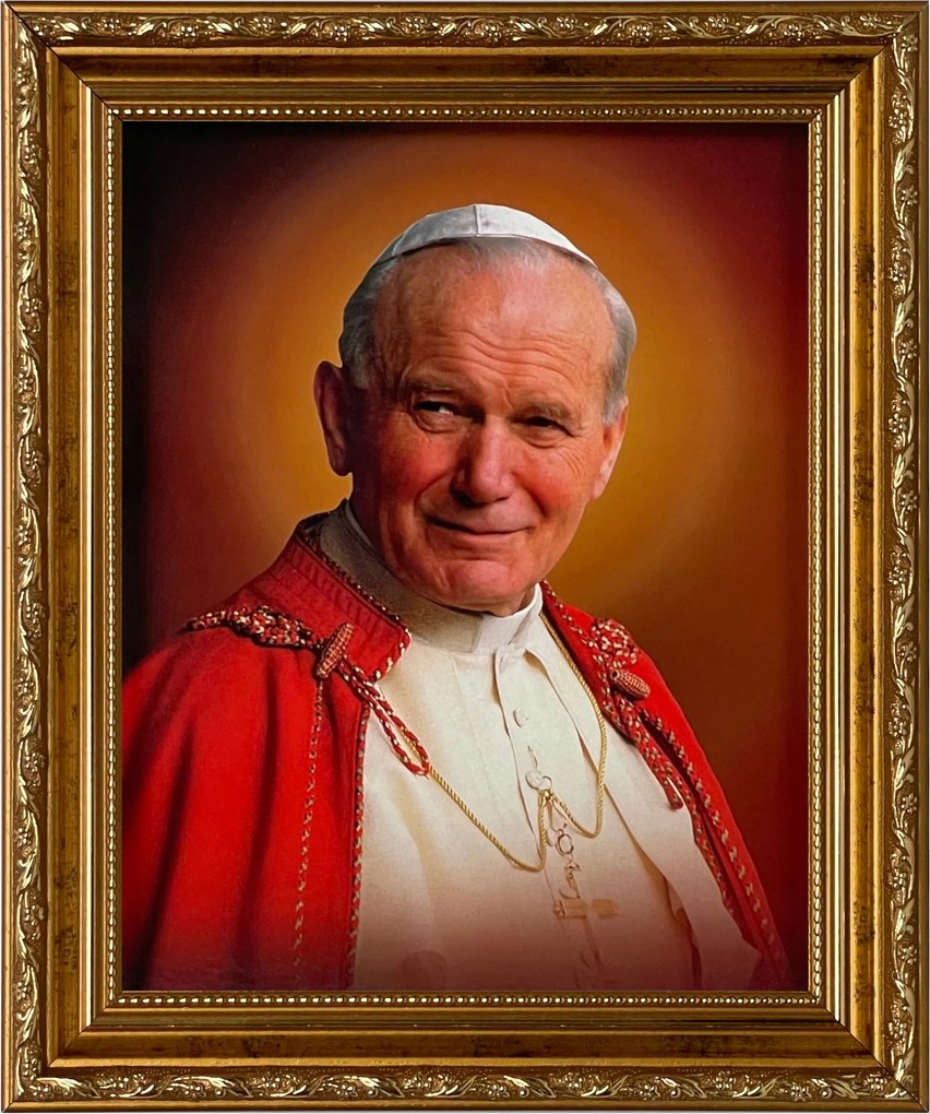 Vászonkép 31x26 Szent II. János Pál Pápa Arany Díszített Keret