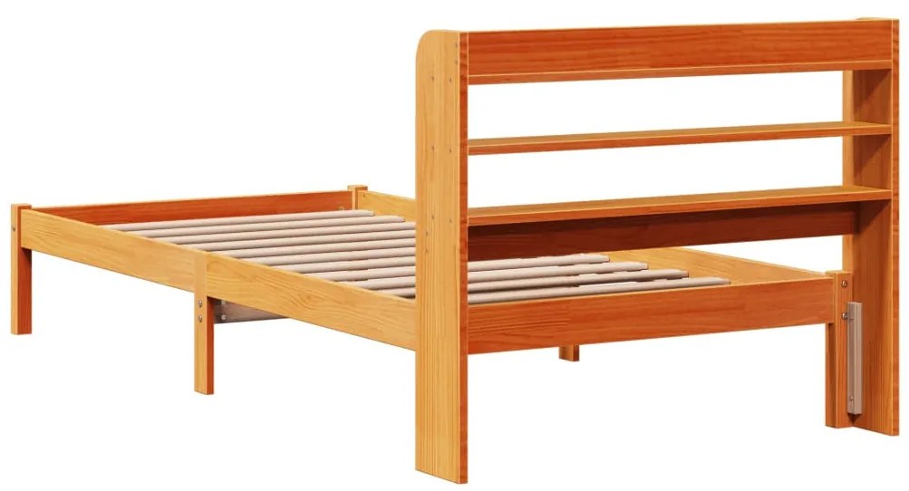 viaszbarna tömör fenyőfa ágykeret fejtámlával 100 x 200 cm