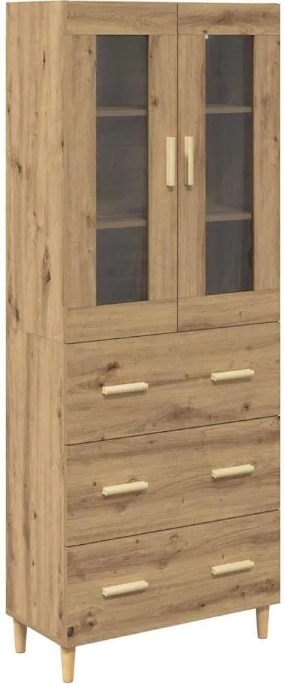 vidaXL Magasfiú Artisan tölgy 69,5 x 34 x 180 cm Műanyag Fa és Üveg