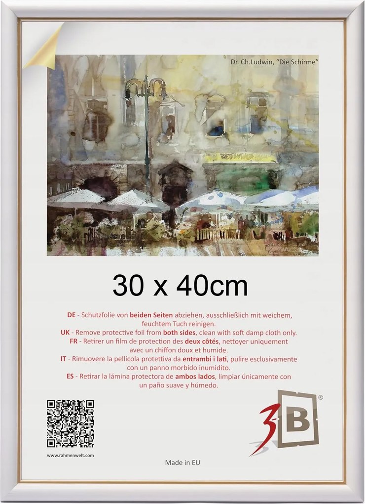 Képkeret 30x40cm Fehér Színben, Arany Kerettel