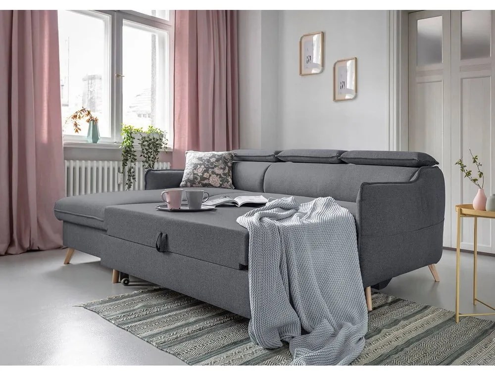 Sötétszürke kinyitható sarokkanapé (bal oldali) Sweet Harmony – Miuform