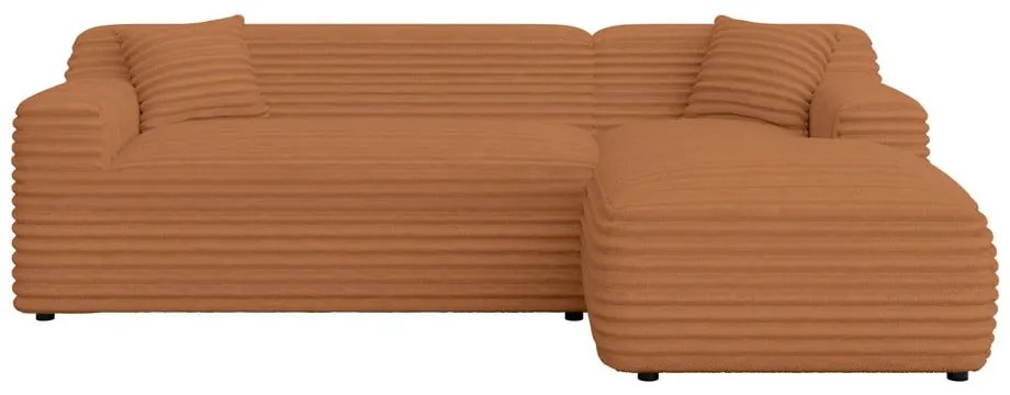 Terrakotta színű kordbársony sarokkanapé (jobb oldali-heverő résszel) Martin – Ropez