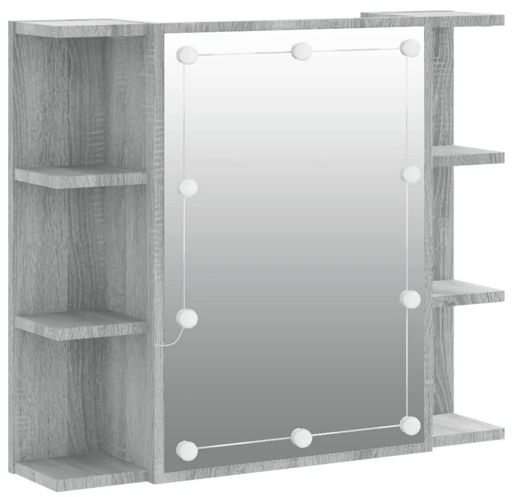 szürke sonoma tölgy színű tükrös szekrény LED-del 70x16,5x60 cm