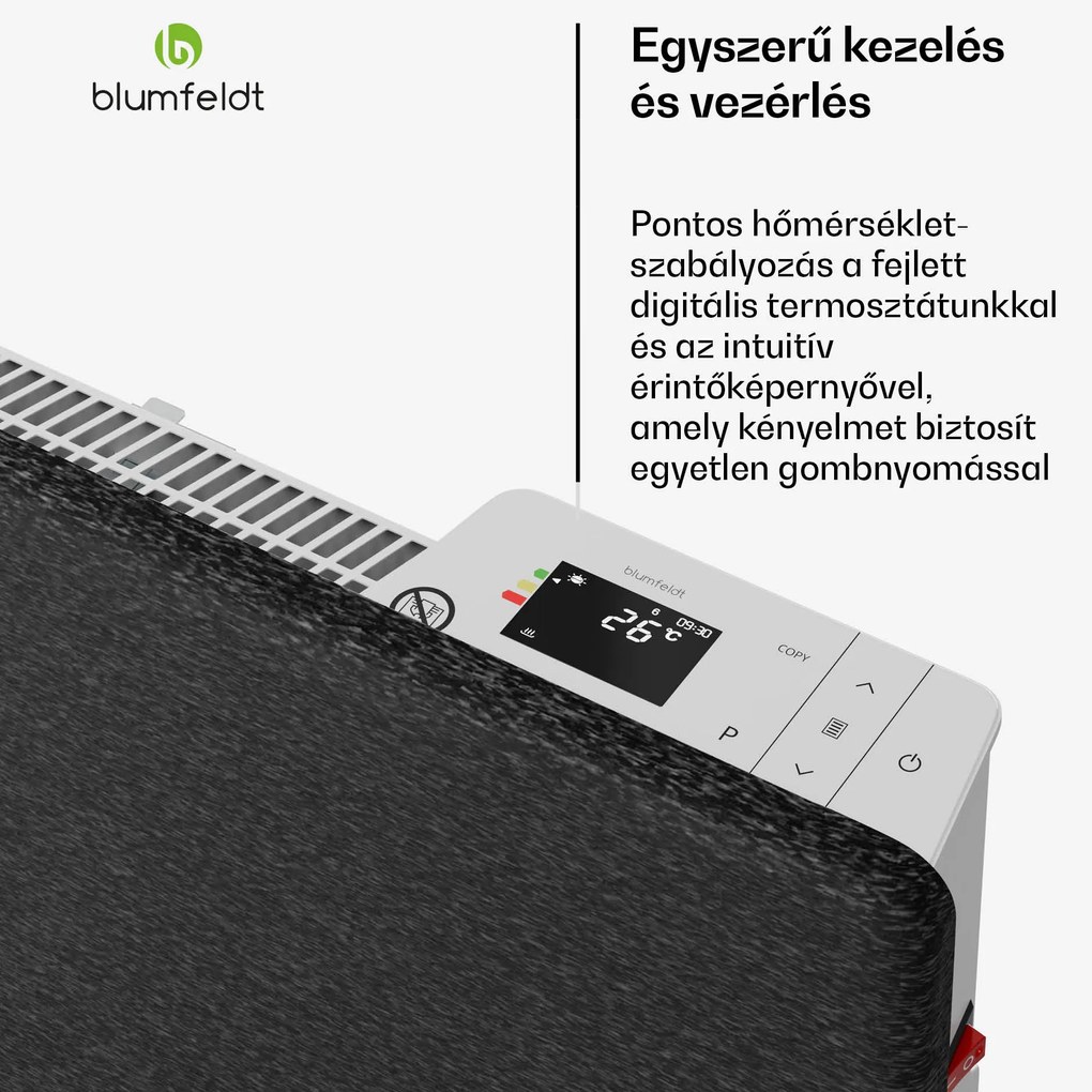 Blumfeldt ThermaTouch konvektor, 2 000 W, elegáns kialakítás, érintéses vezérlés, 20 m²-ig