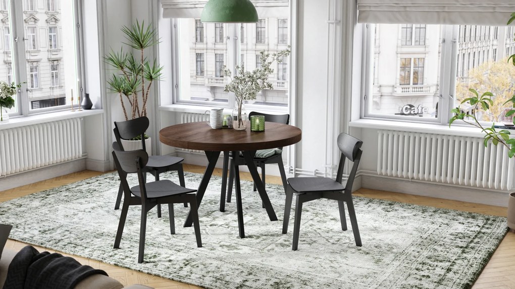 Mazzoni EXPANSO Barna Tölgy/fekete lábak - LOFT/IPARI STÍLUSÚ 310 cm-re BŐVÍTHETŐ NAGY KEREK ASZTAL Ø110 Y LÁBAKKAL