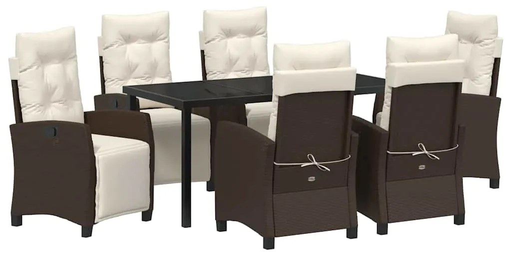 vidaXL Kert étkező szett párnával 7 pcs Barna polirattan