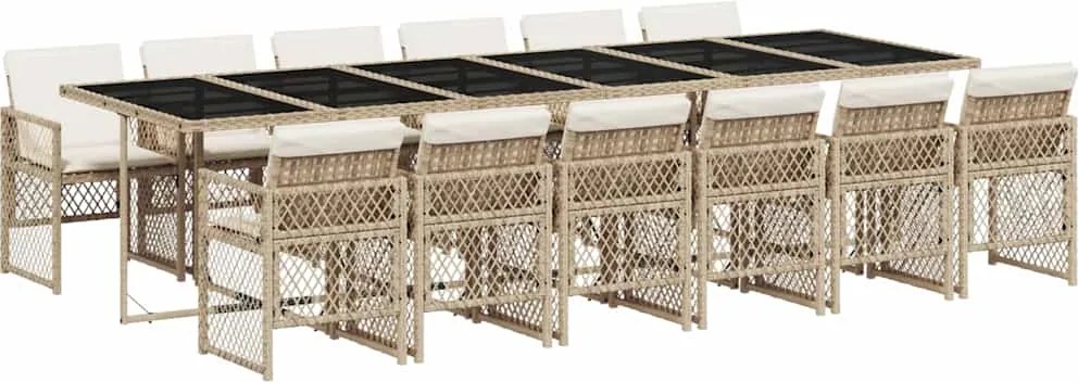 vidaXL 13 részes bézs polyrattan kerti étkezőgarnitúra párnákkal