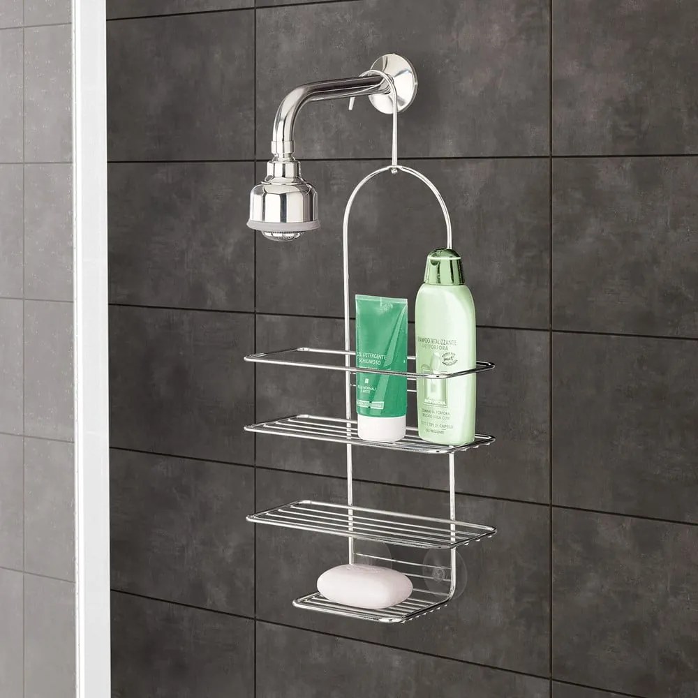 Fényes ezüstszínű függő acél fürdőszobai polc Luxy – Metaltex