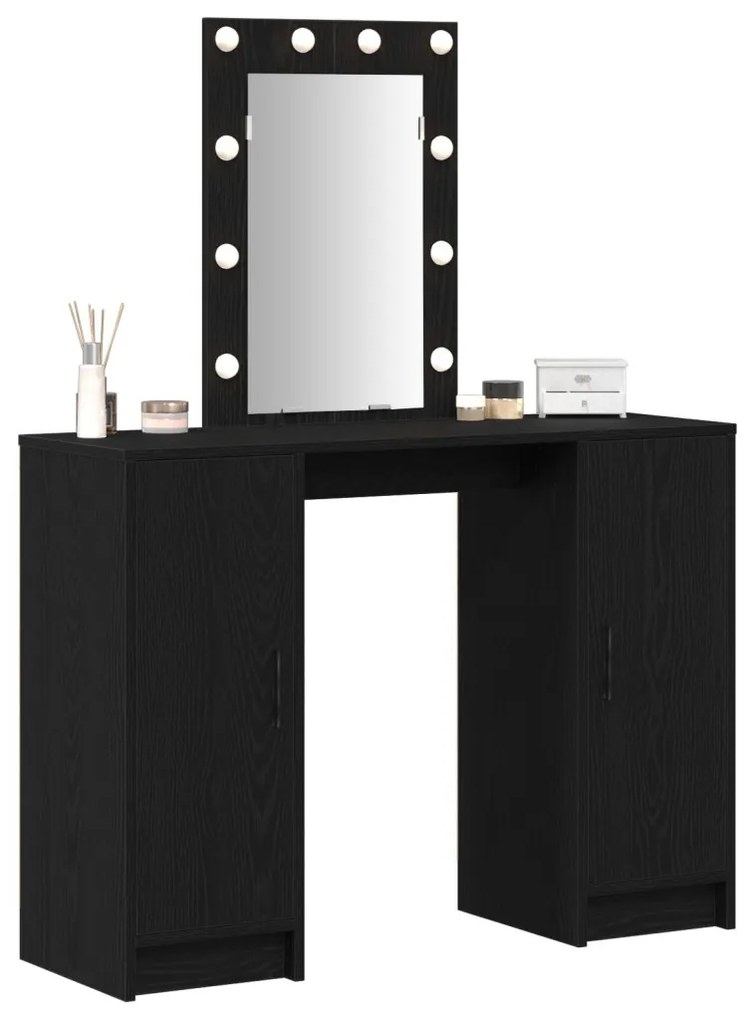 Fodrászasztal LED világítással Fekete Tölgy 102x33x135 cm