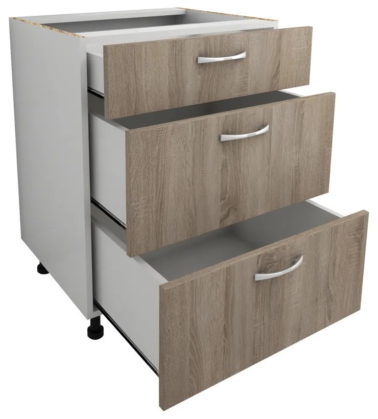 Benita 3 fiókos Alsó konyhaszekrény Sonoma Tölgy-Fehér 60x50x80 cm N