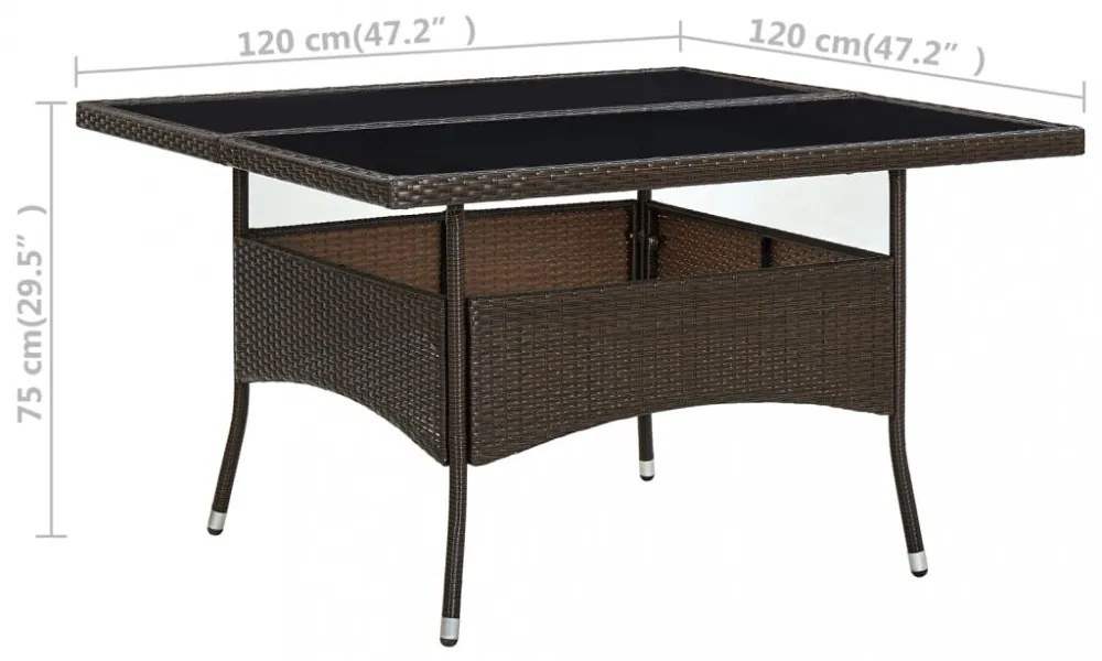 barna polyrattan és üveg kültéri étkezőasztal